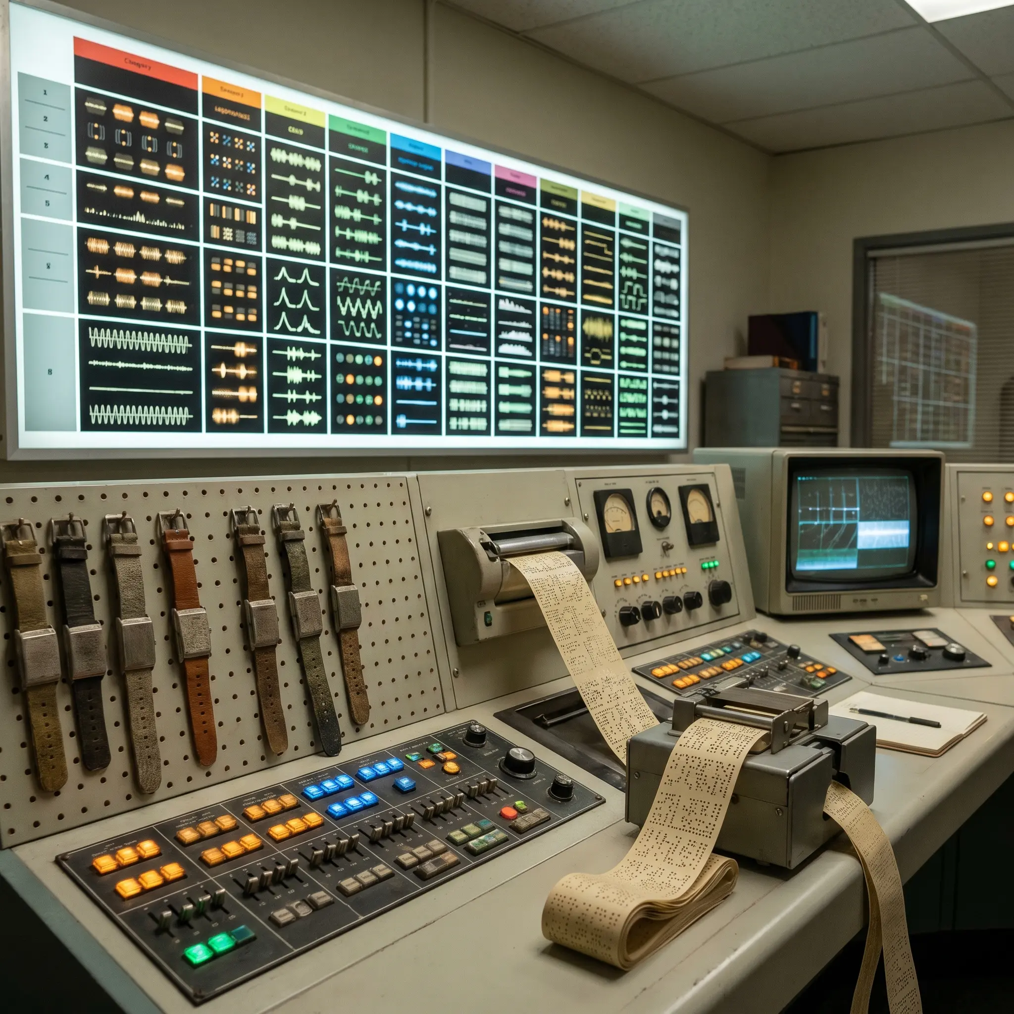 Signal desk with model behavior bands and dispatch panels